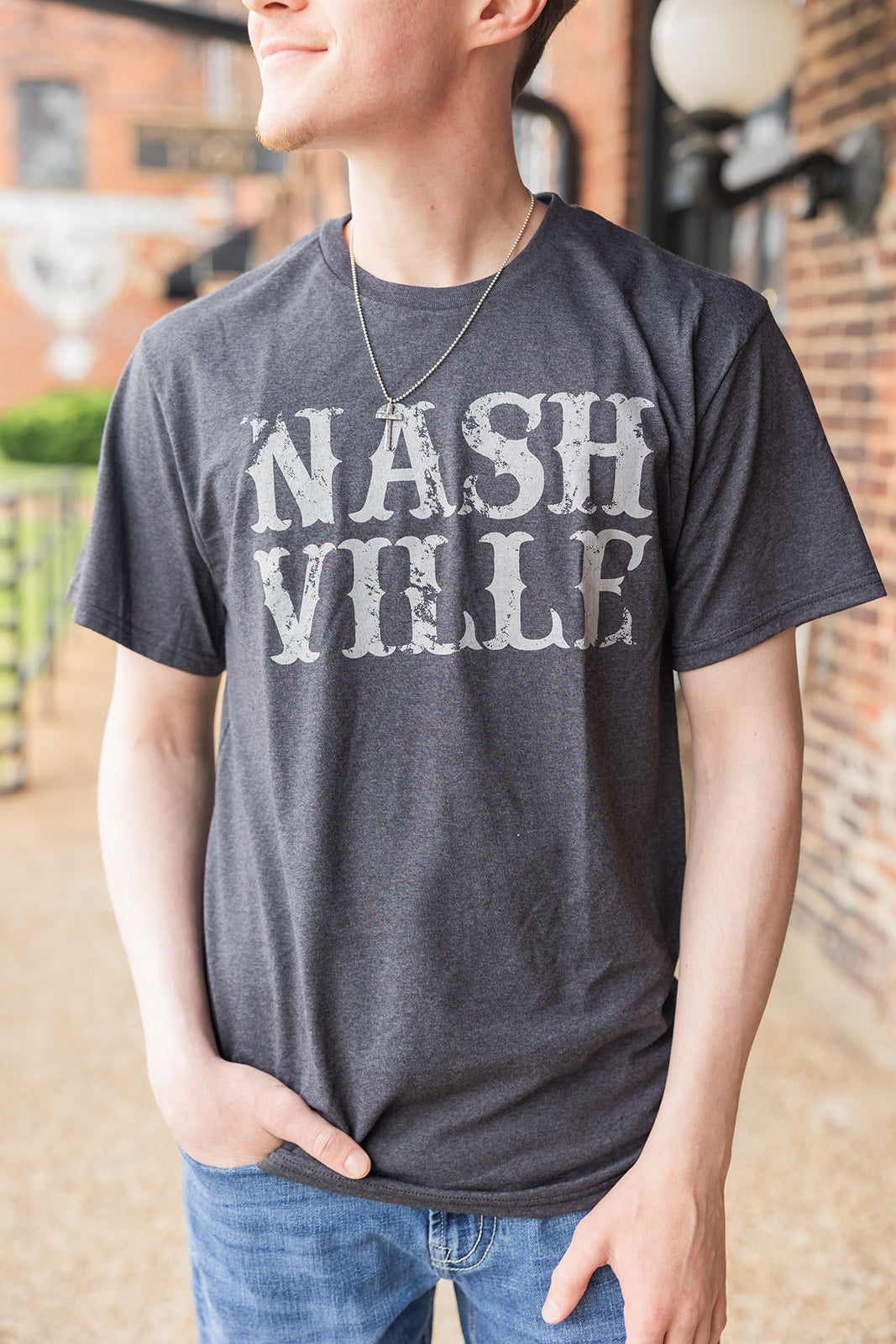 Nashville Stacked heather black Tee