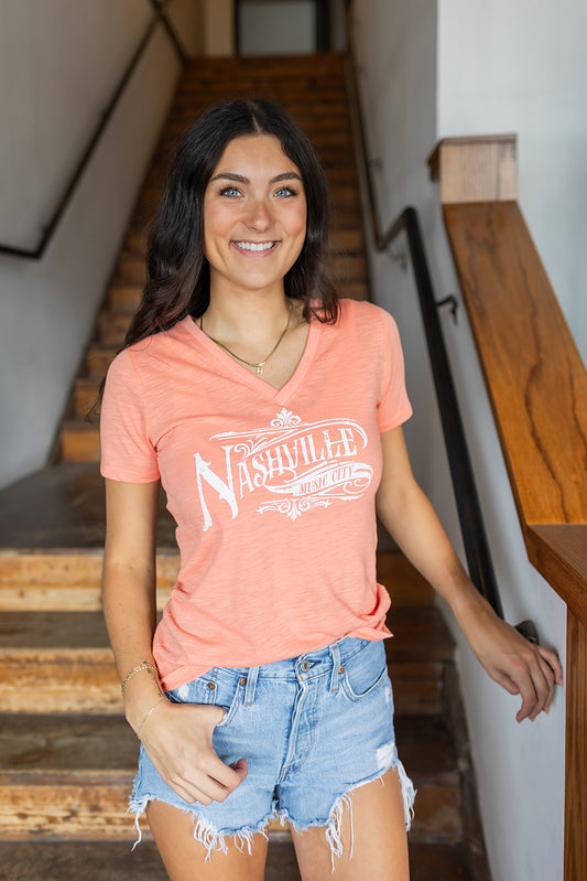 Ladies Nashville Music City V-Neck Deco Sorbet -