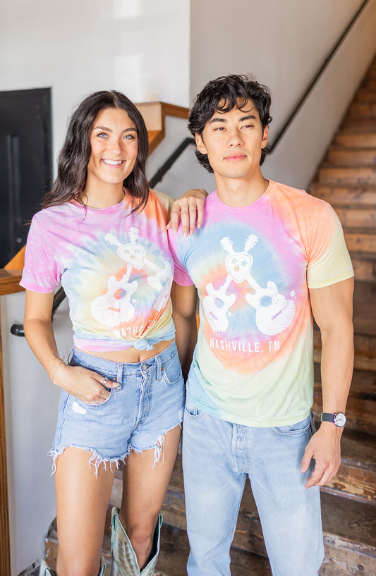 Unisex Pastel Tie Dye Nashville Guitars Crossed Tee -