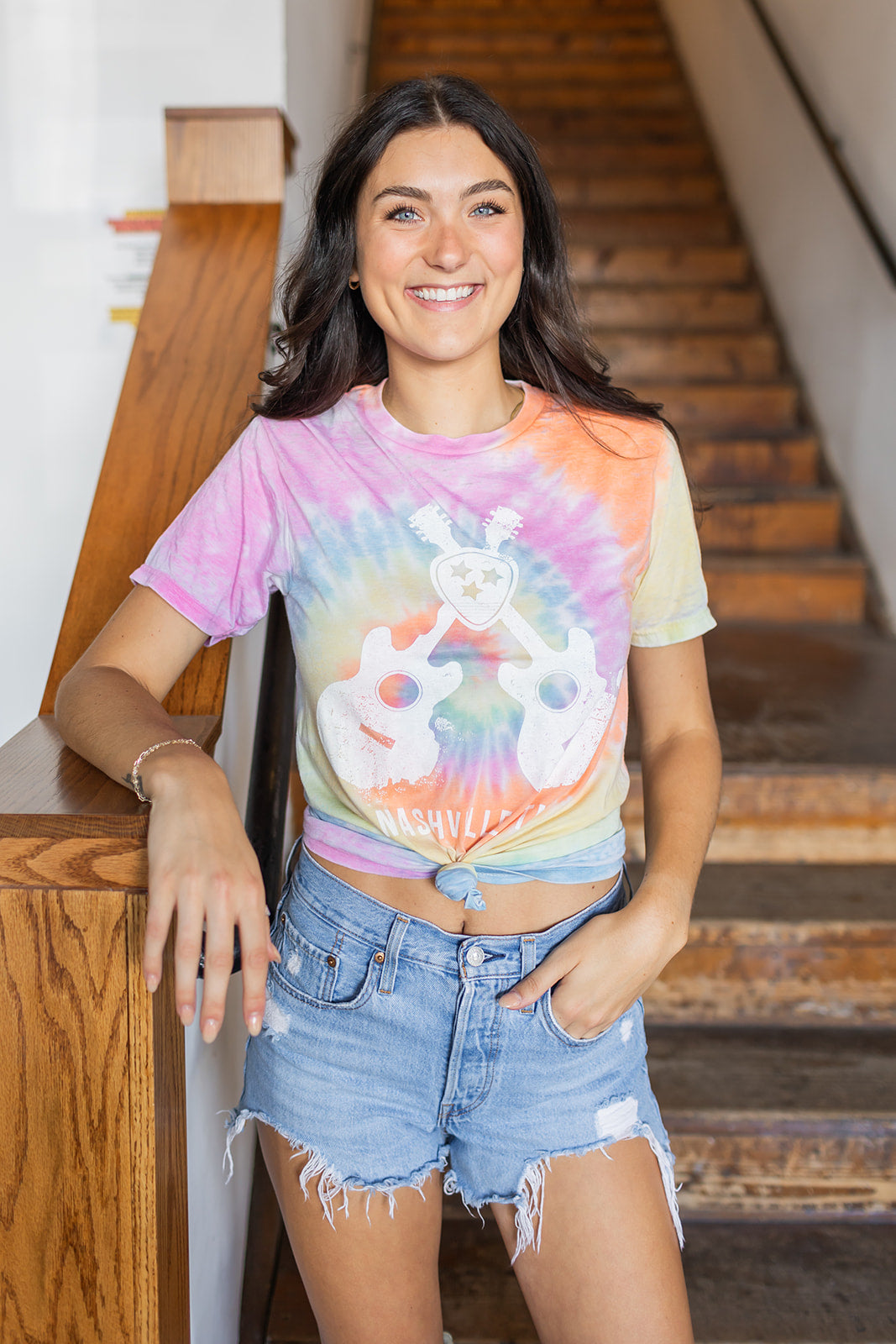 Unisex Pastel Tie Dye Nashville Guitars Crossed Tee -