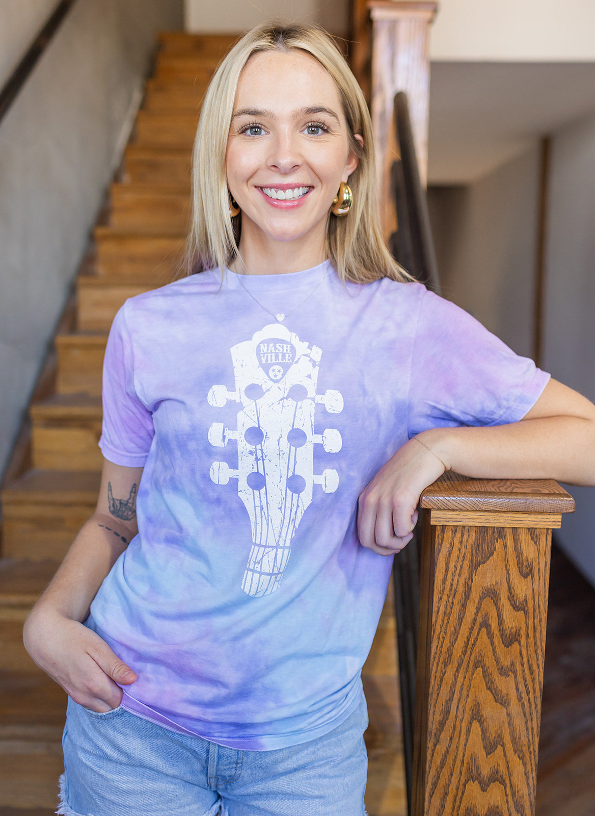 Unisex Tie Dye Distressed Guitar Cotton Candy Tee -