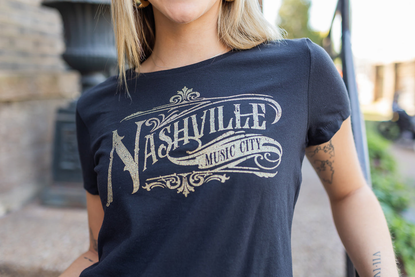 Nashville Deco Ladies Black tee