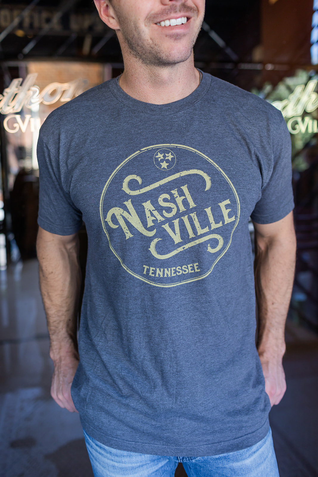 Heather Charcoal Nashville Deco Circle T-Shirt -