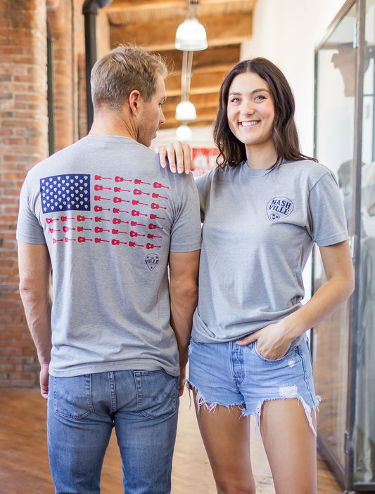 Nashville Music City Flag Softstyle Tee - Grey -