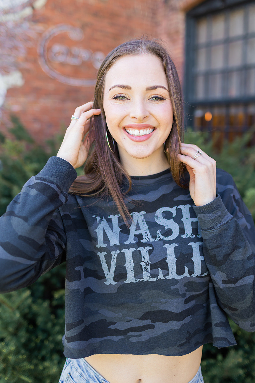 Ladies Nashville Black Camo Crop -