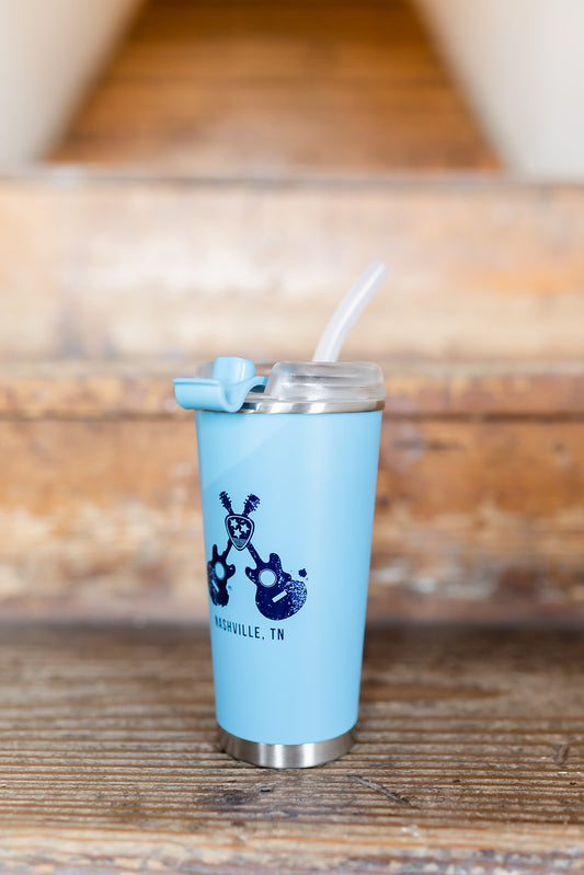Crossed Guitar Thermal Tumbler with Optional Straw (Blue)