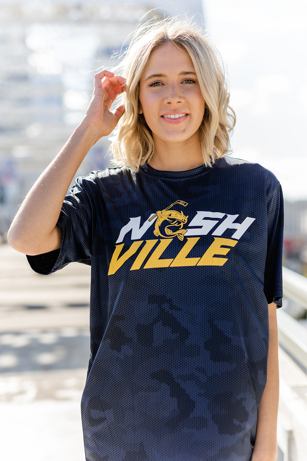Nashville Stanley the Catfish Camo Performance Wicking Tee