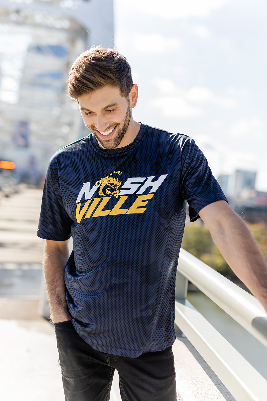 Nashville Stanley the Catfish Camo Performance Wicking Tee