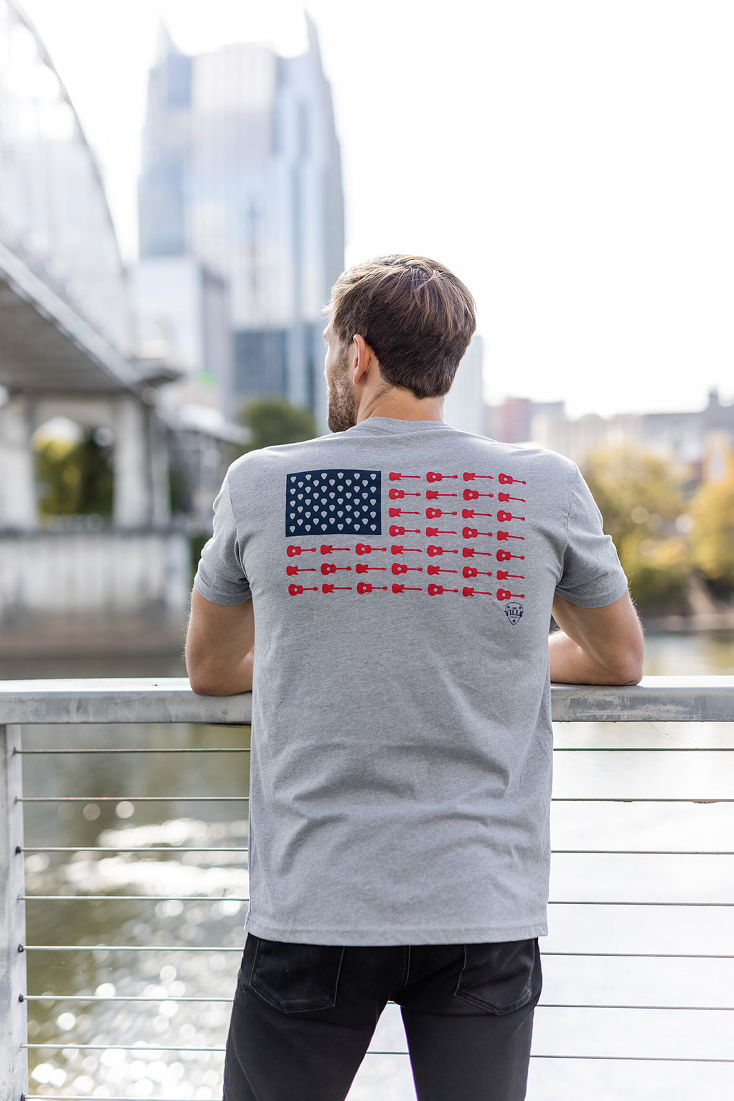 Nashville Music City Flag Softstyle Tee - Grey -