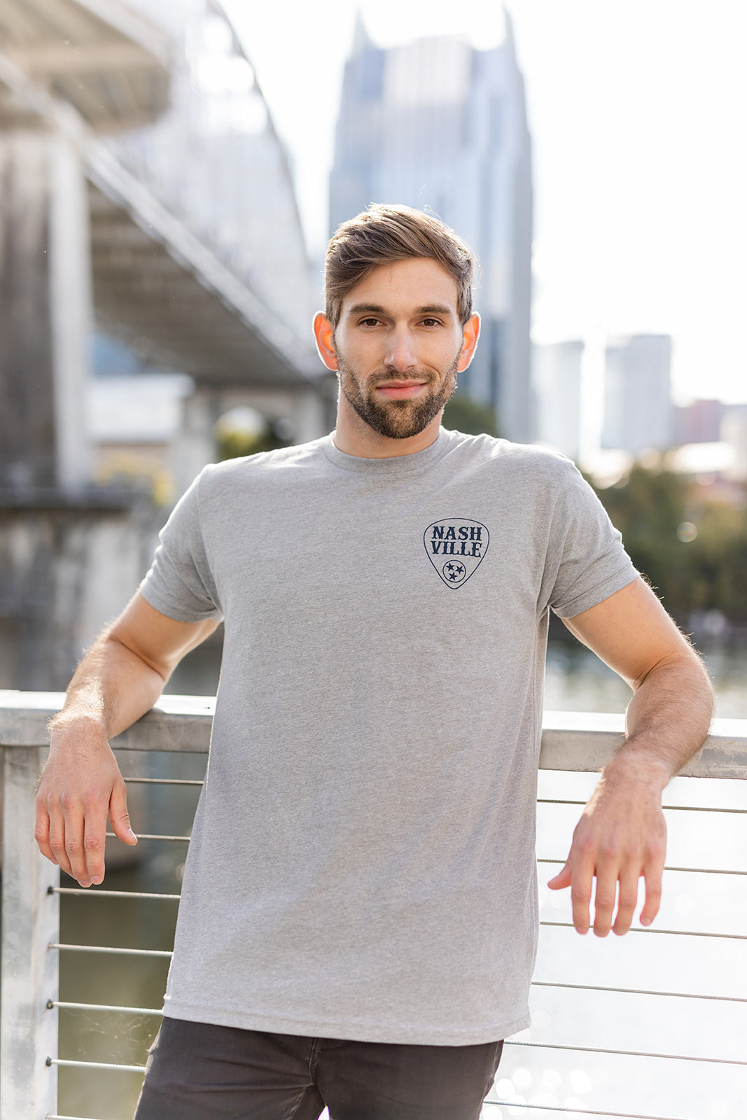 Nashville Music City Flag Softstyle Tee - Grey -