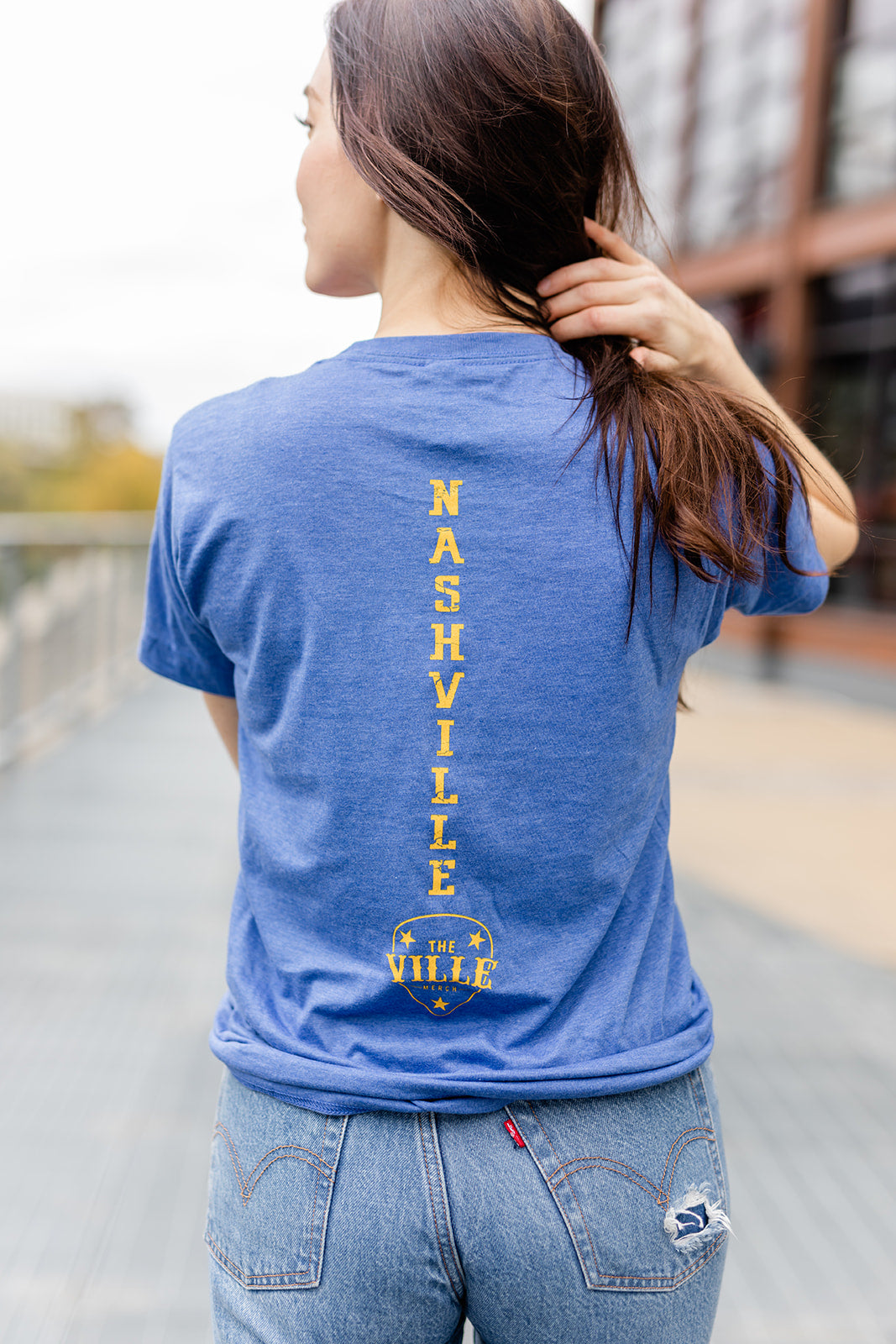 Nashville Vintage Guitar Pick Tee Heather Blue