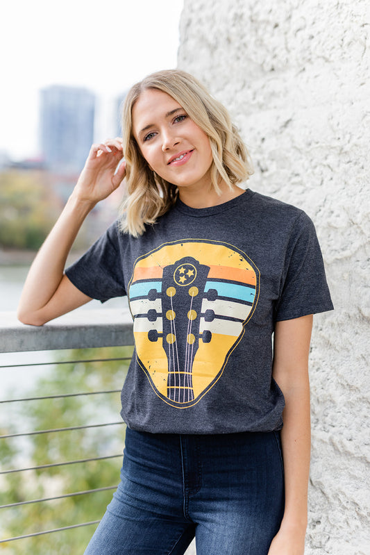 Nashville Vintage Guitar Pick Tee Heather Black