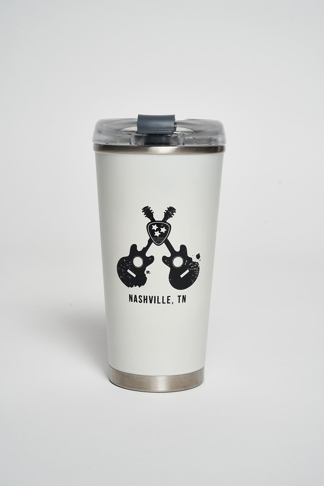 Crossed Guitar Thermal Tumbler with Optional Straw (White)