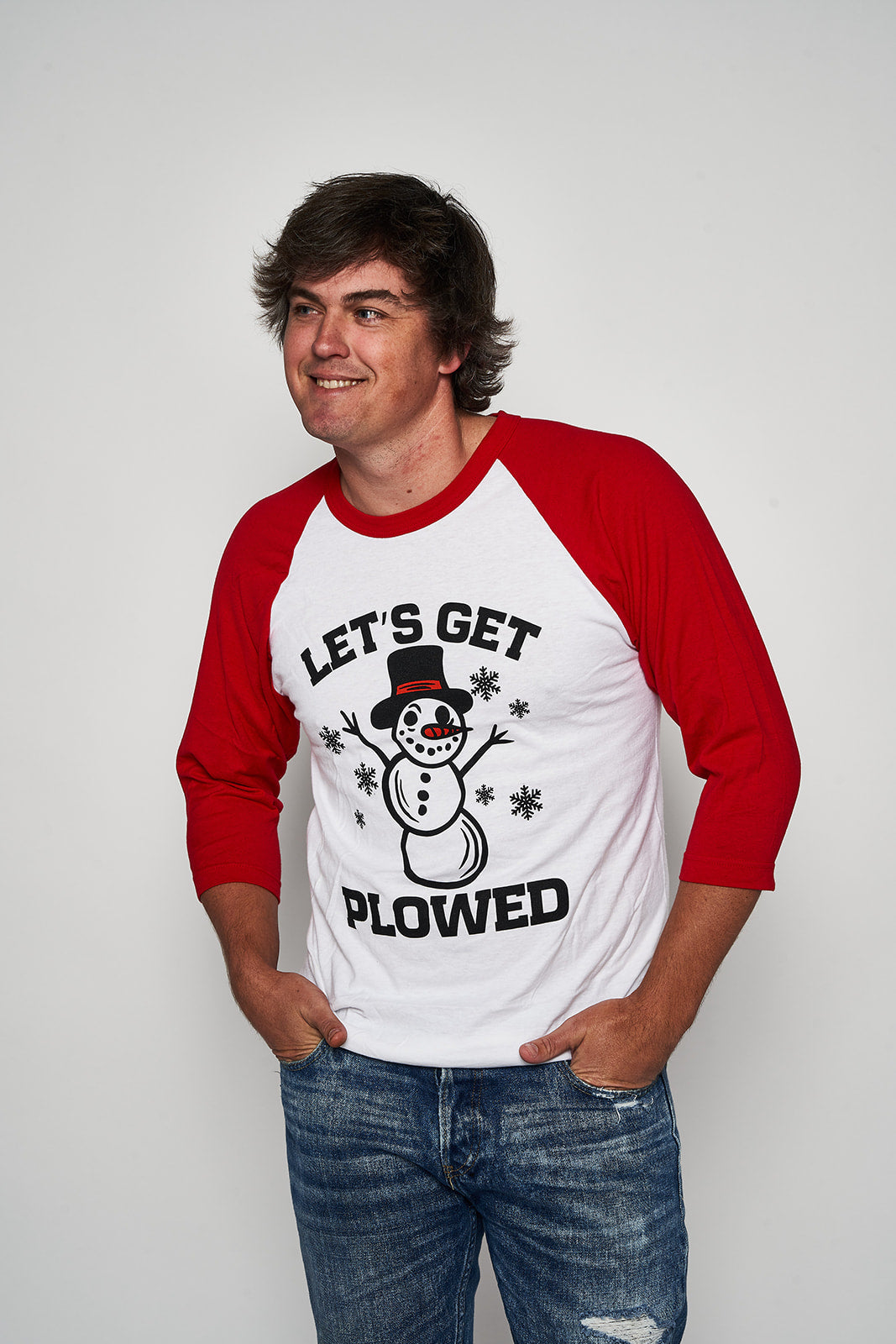 Let's Get Plowed 3/4 Raglan Tee - Softstyle White/Red