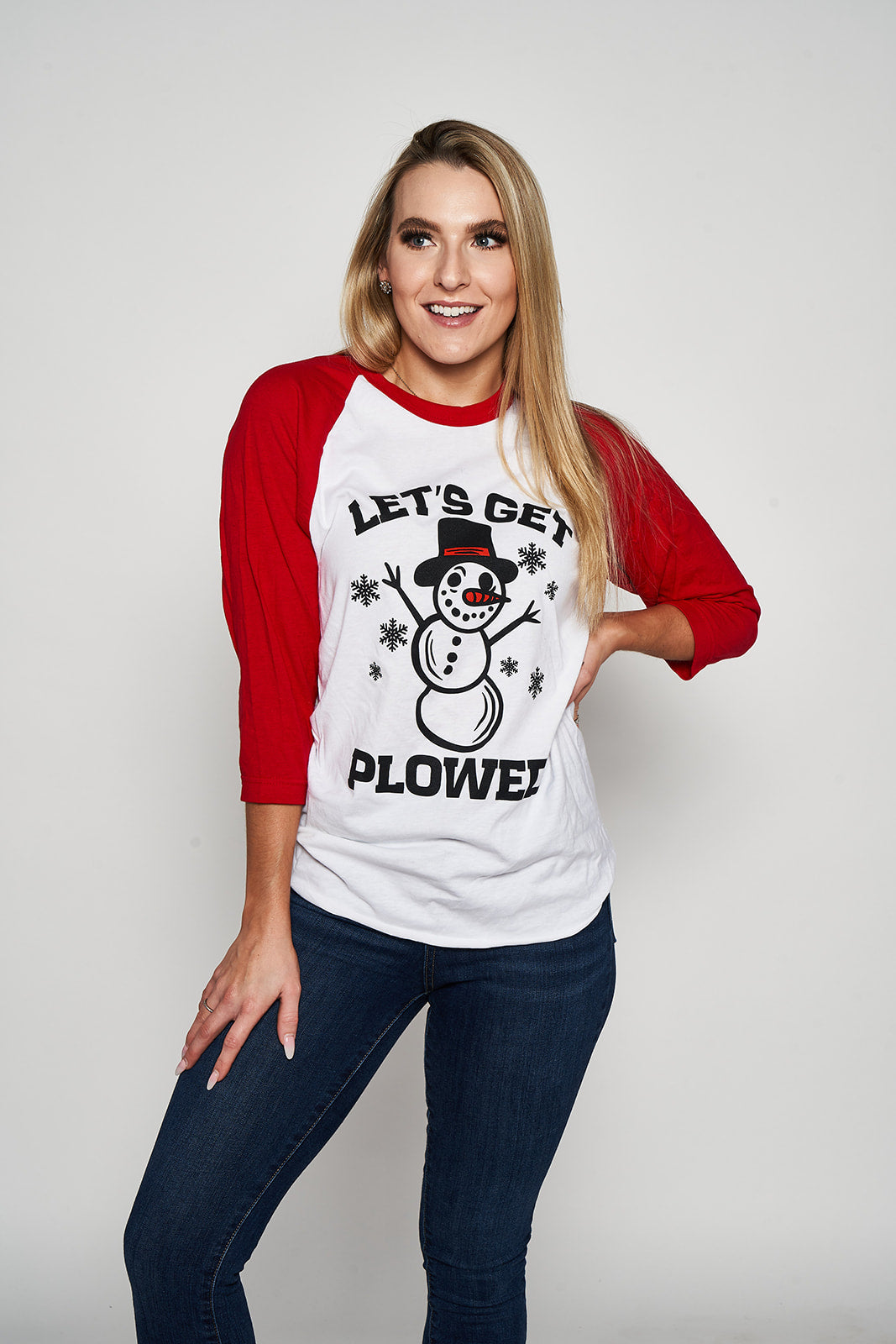 Let's Get Plowed 3/4 Raglan Tee - Softstyle White/Red