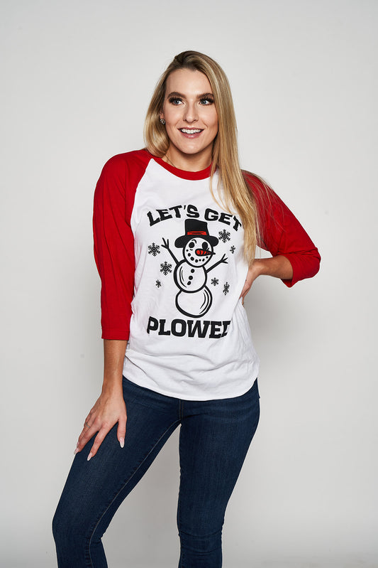 Let's Get Plowed 3/4 Raglan Tee - Softstyle White/Red