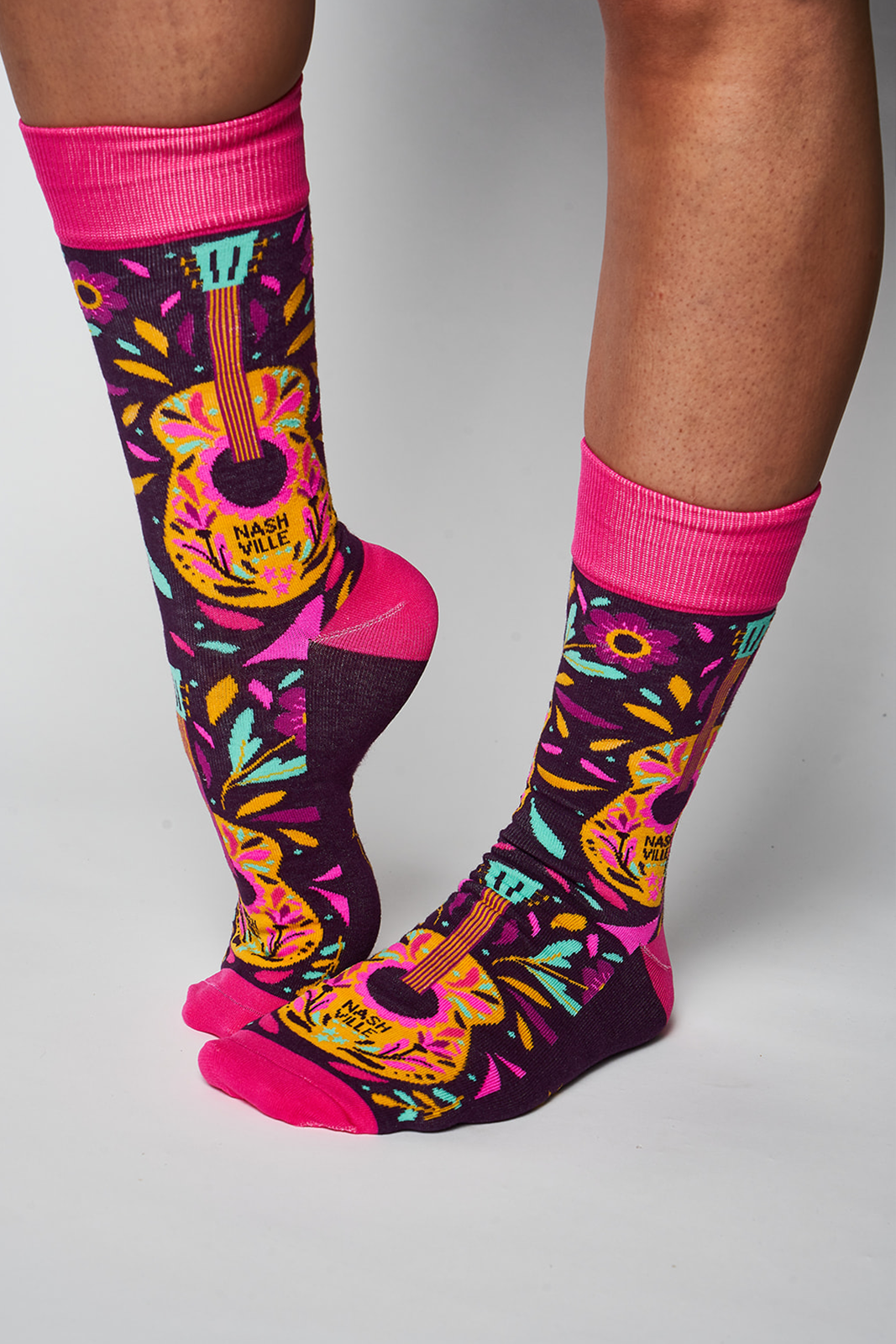Adult Retro Guitar Nashville Socks - Pink