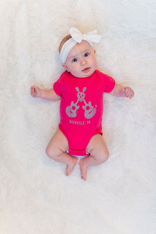 Crossed Guitars Hot Pink Infant Onesie