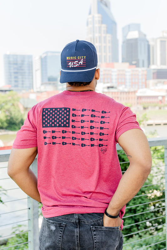 Music City Flag Softstyle  Red Tee -