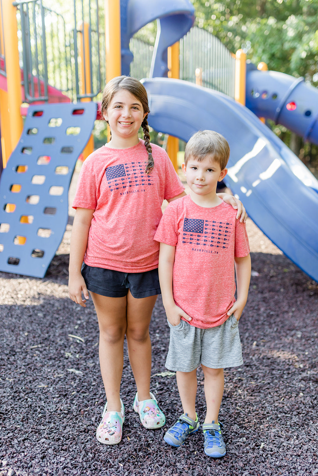 Youth Melange Red Music City Flag Guitar tee -