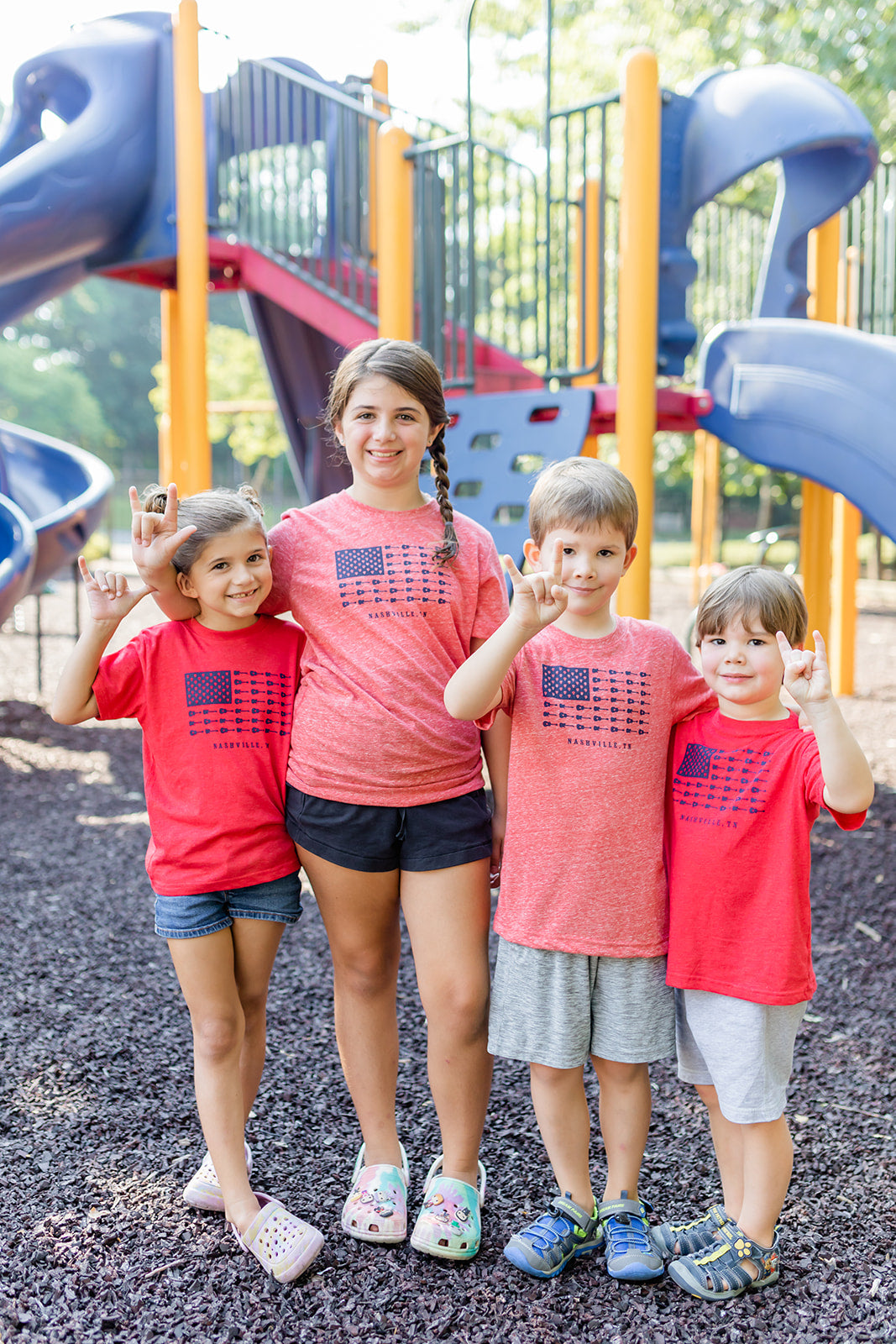 Youth Melange Red Music City Flag Guitar tee -