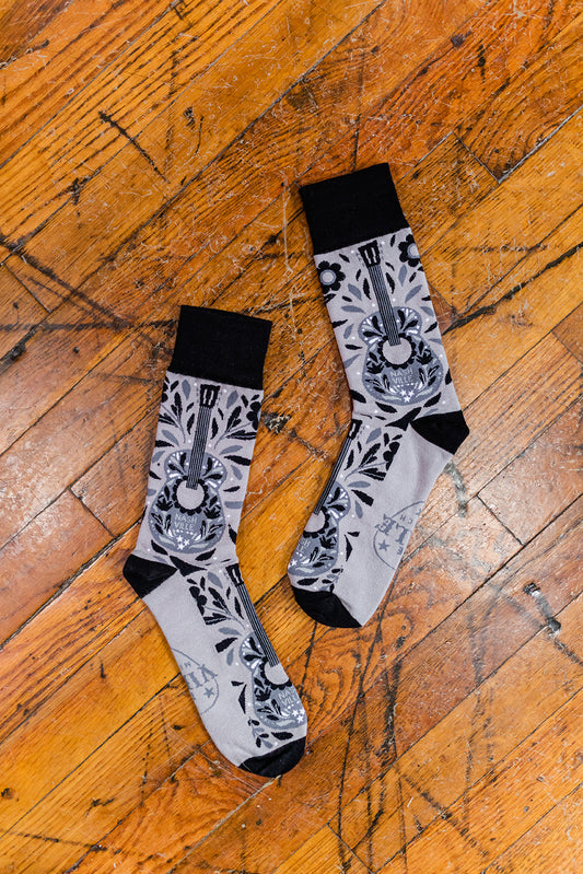 Adult Retro Guitar Nashville Socks  - Gray