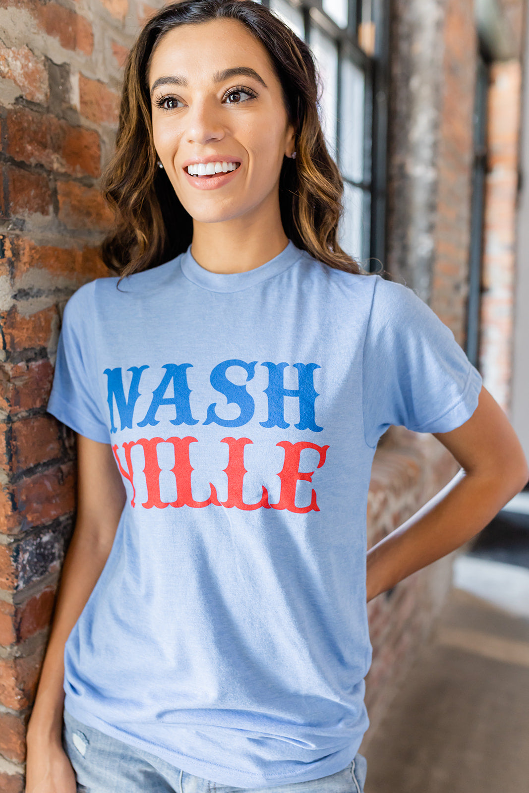 Nashville Stacked Heather Blue Tee -