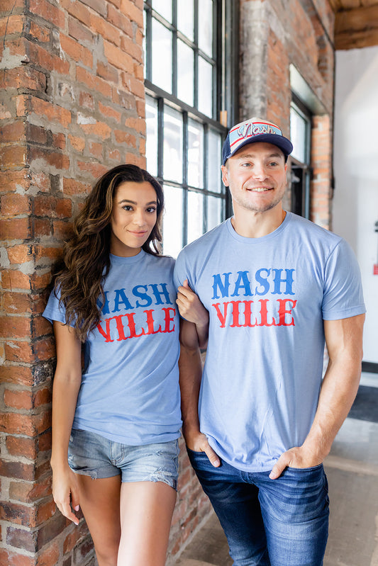 Nashville Stacked Heather Blue Tee -