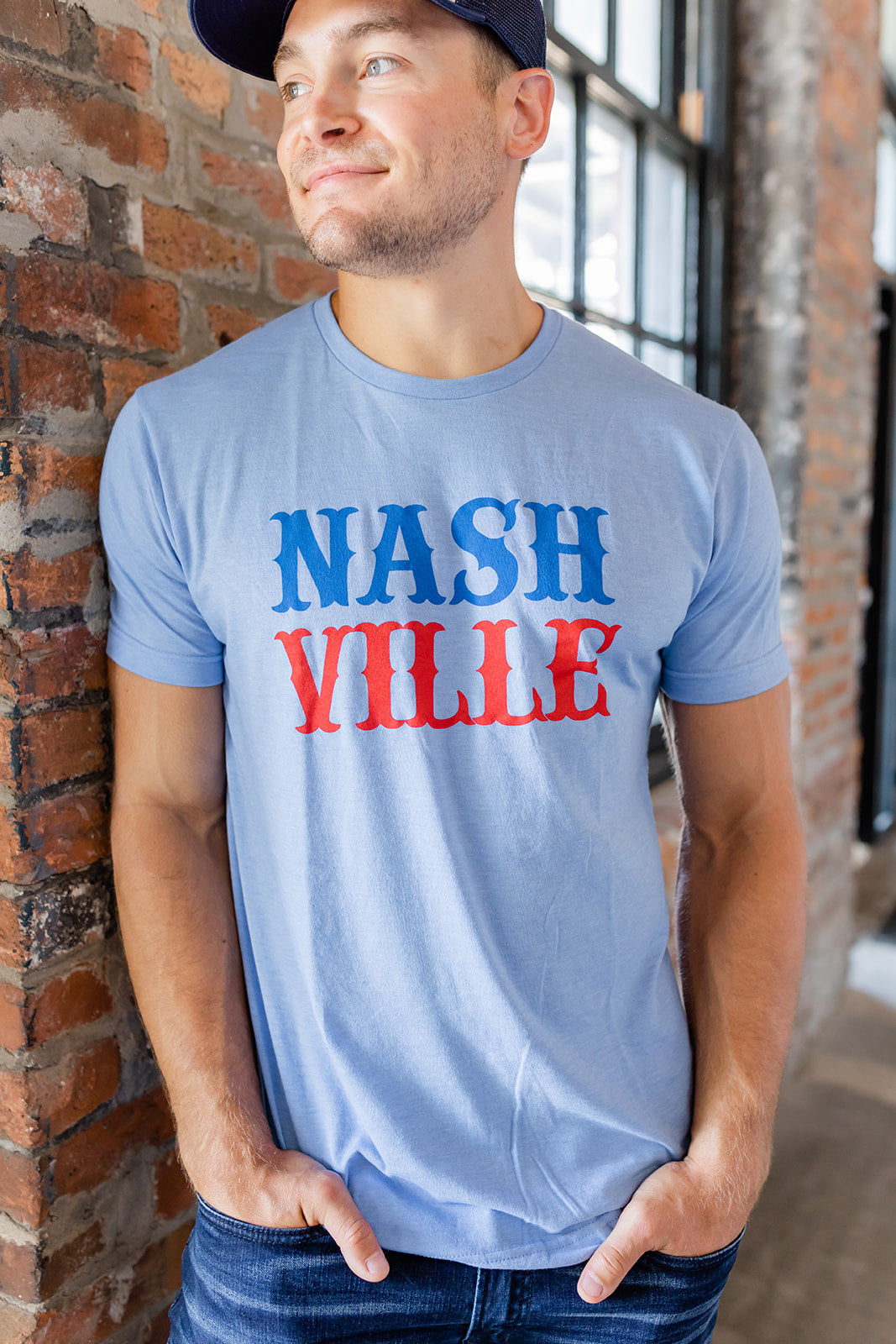 Nashville Stacked Heather Blue Tee -