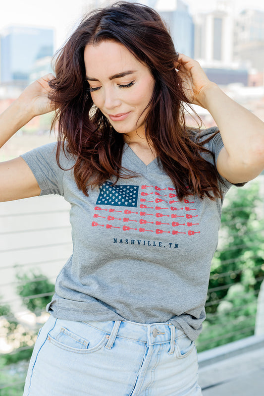 Music City Flag Ladies V-Neck Tee