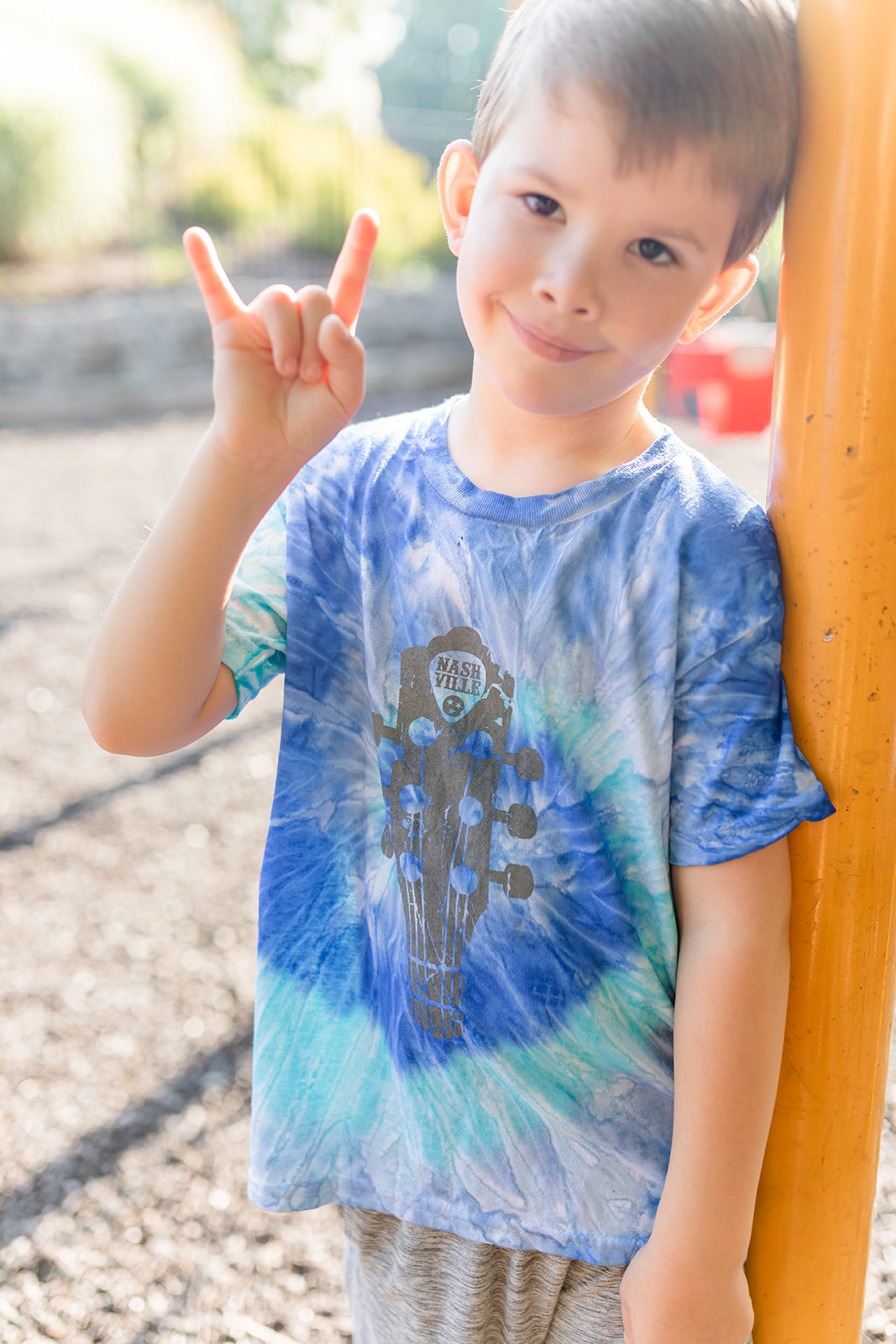 Youth Blue Tide Tie-Dye Nashville Guitar Tee