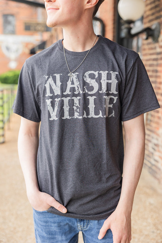 Nashville Stacked heather black Tee