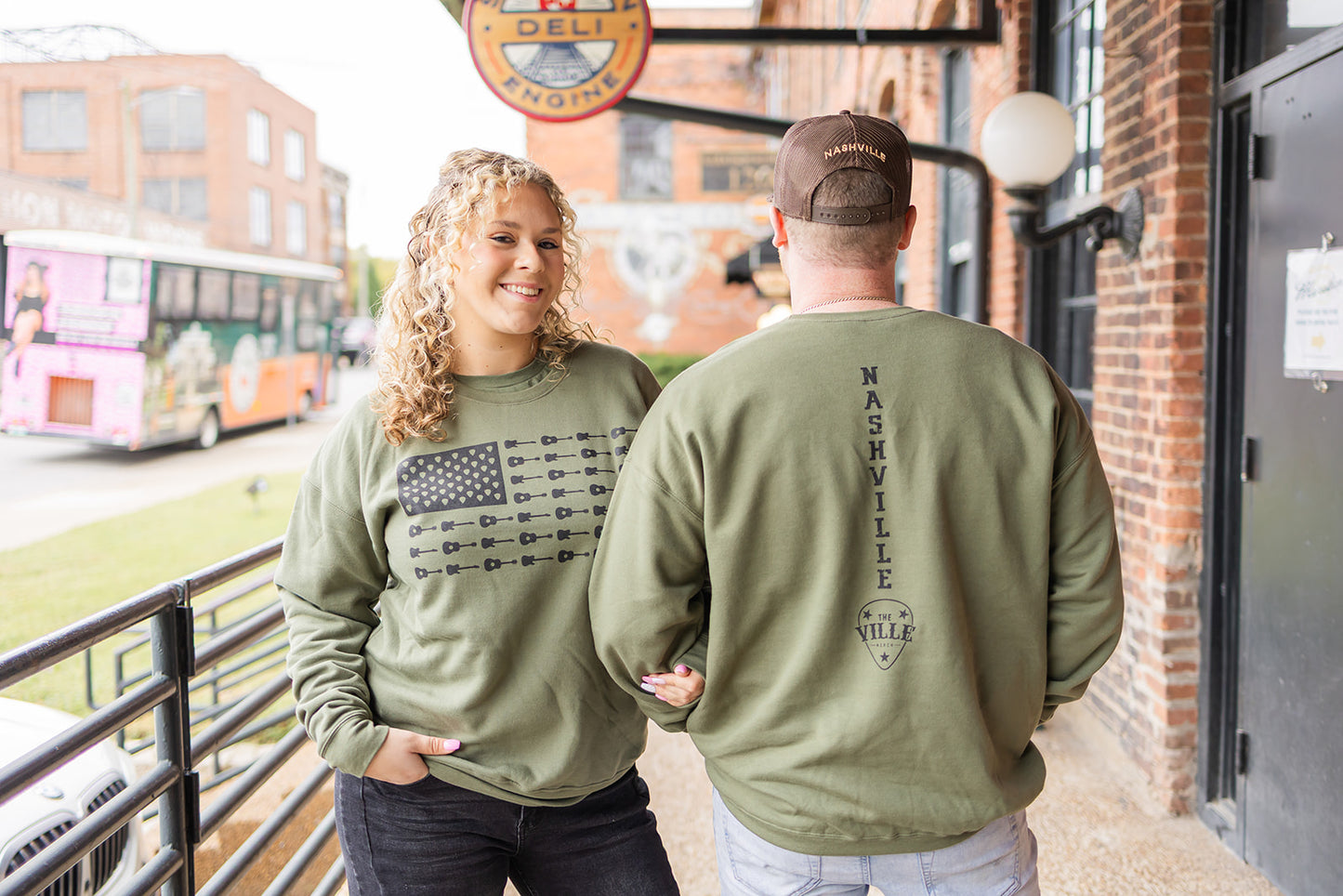 Music City Flag crew fleece- Military green