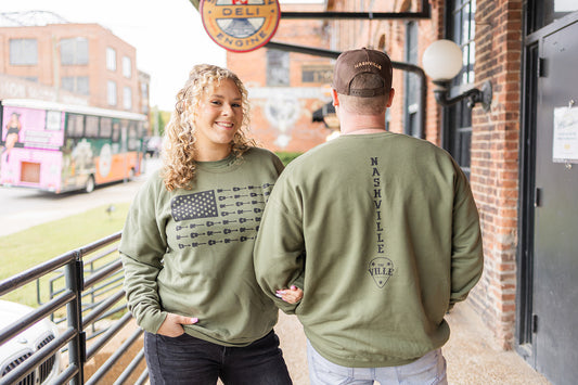 Music City Flag crew fleece- Military green