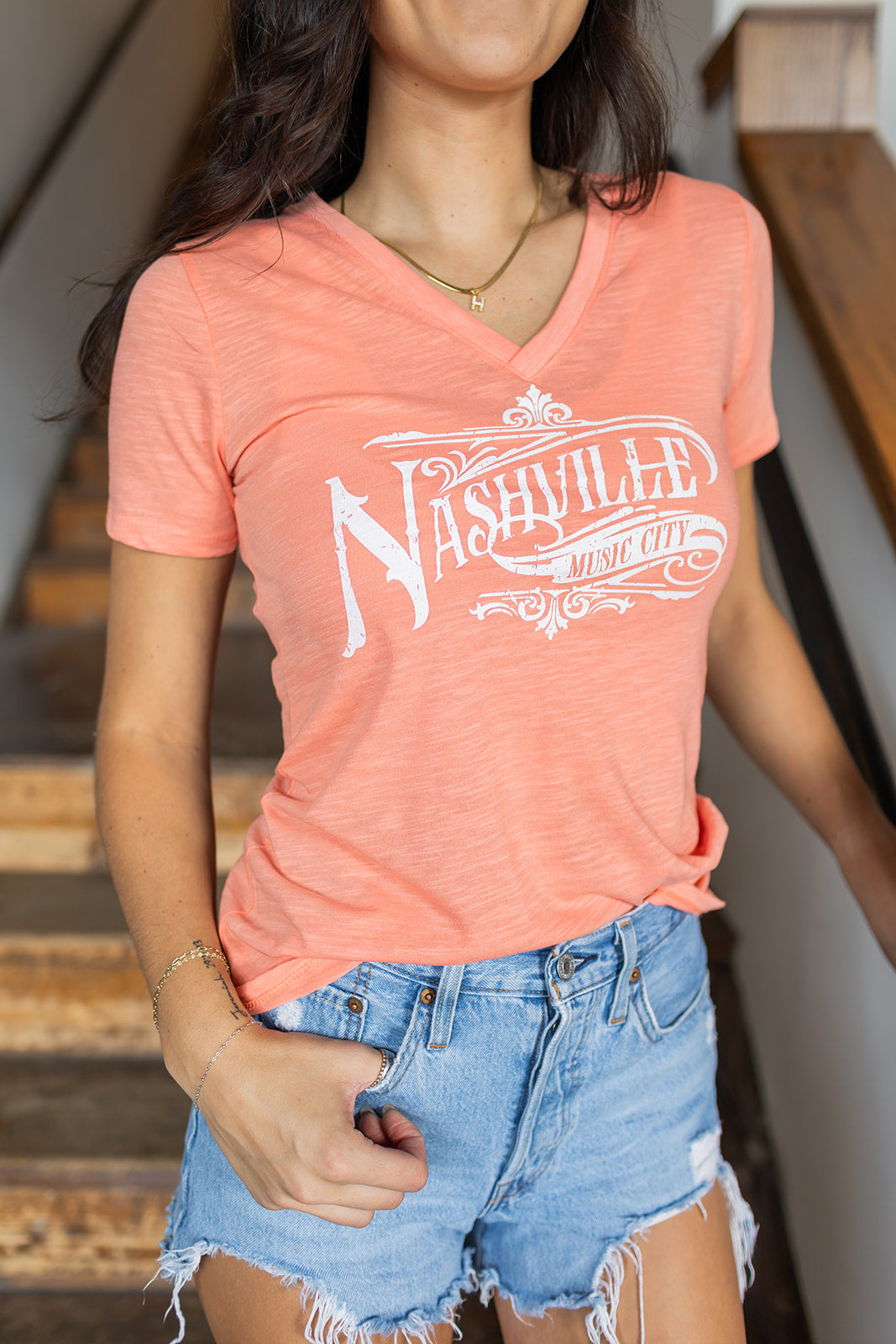 Ladies Nashville Music City V-Neck Deco Sorbet