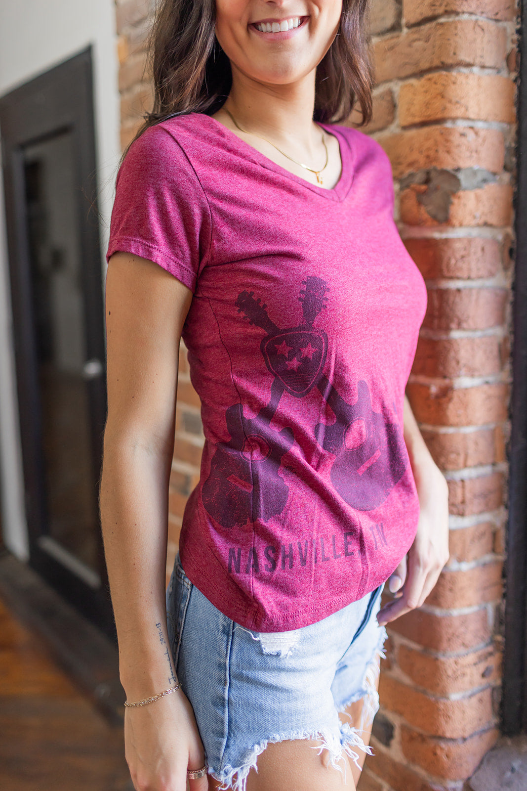 Ladies Cardinal Heather V-Neck (Made in USA)