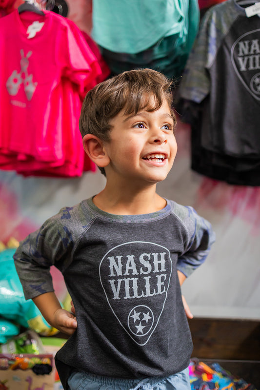 Toddler Nashville Pick Camo Baseball Raglan tee