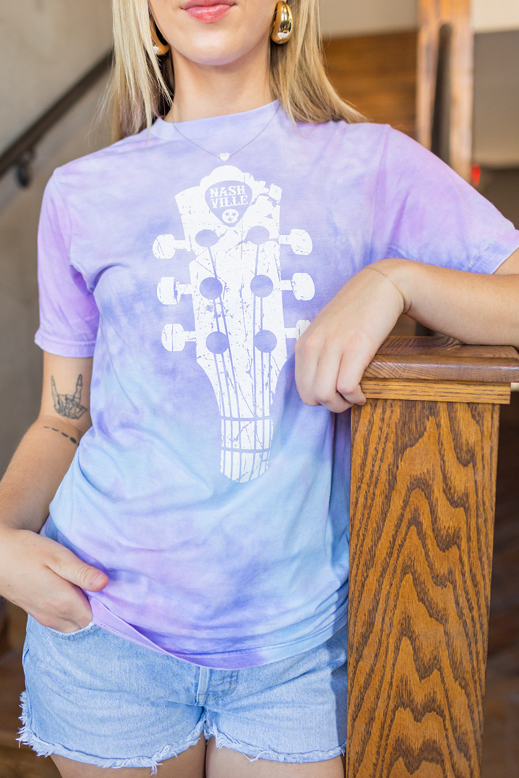 Unisex Tie Dye Distressed Guitar Cotton Candy Tee