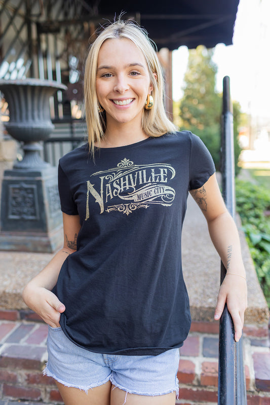 Nashville Deco Ladies Black tee