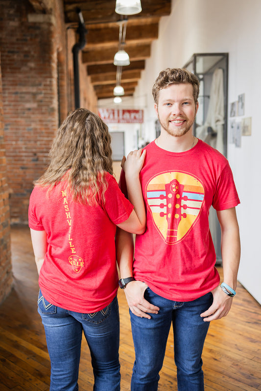 Nashville Vintage Guitar Pick Tee Heather red