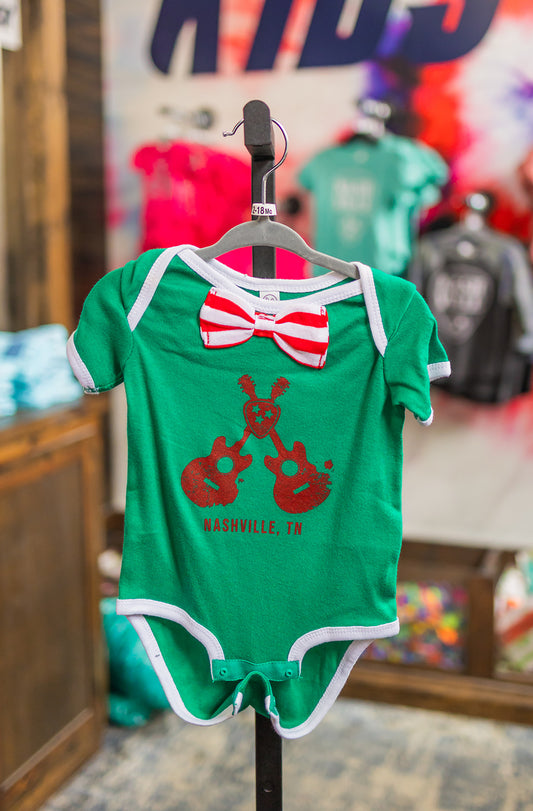 Crossed Guitars Bowtie Onesie - Red,Green