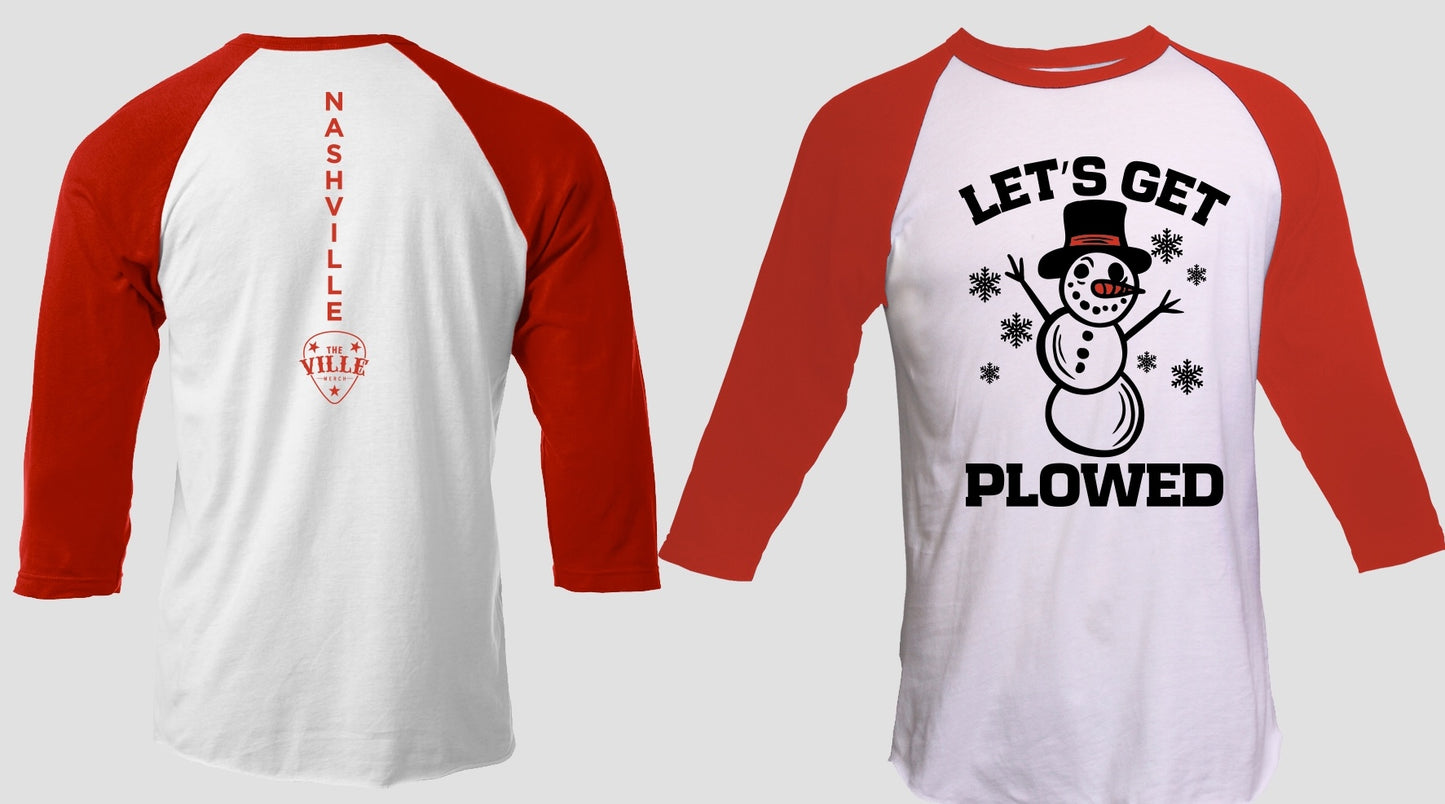 Let's Get Plowed 3/4 Raglan Tee - Softstyle White/Red