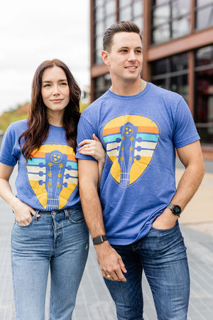 
                  
                    Load image into Gallery viewer, Nashville Vintage Guitar Pick Tee Heather Blue
                  
                