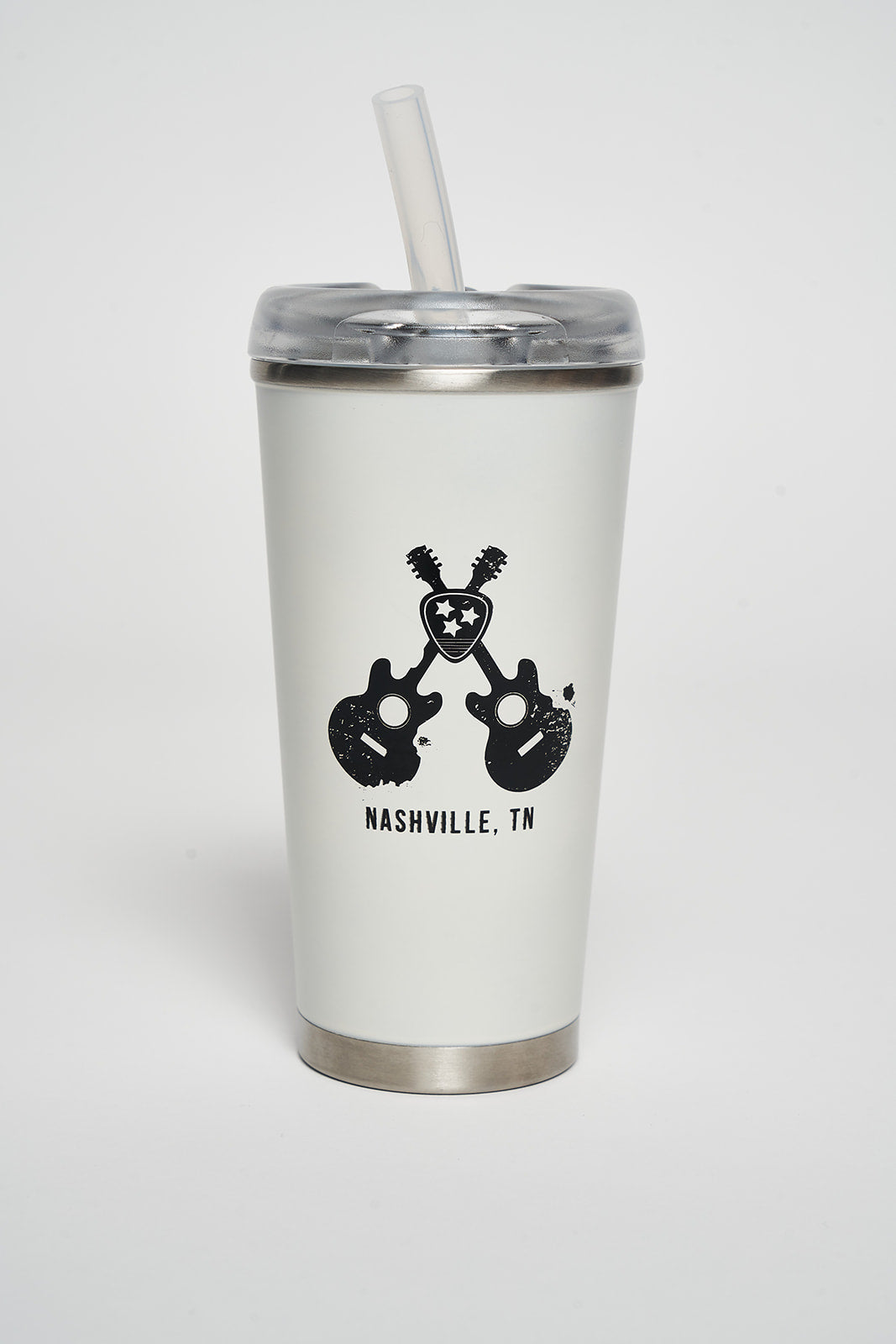 Crossed Guitar Thermal Tumbler with Optional Straw (White)
