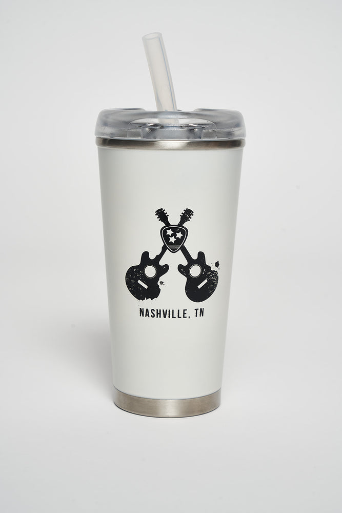 
                  
                    Load image into Gallery viewer, Distressed Guitar Thermal Tumbler with Optional Straw (White)
                  
                