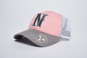 
                  
                    Load image into Gallery viewer, Nashville Pink/Gray Unstructured Mesh Snapback
                  
                