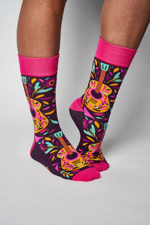 
                  
                    Load image into Gallery viewer, Adult Retro Guitar Nashville Socks - Pink
                  
                