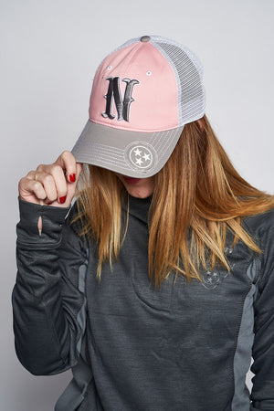 
                  
                    Load image into Gallery viewer, Nashville Pink/Gray Unstructured Mesh Snapback
                  
                