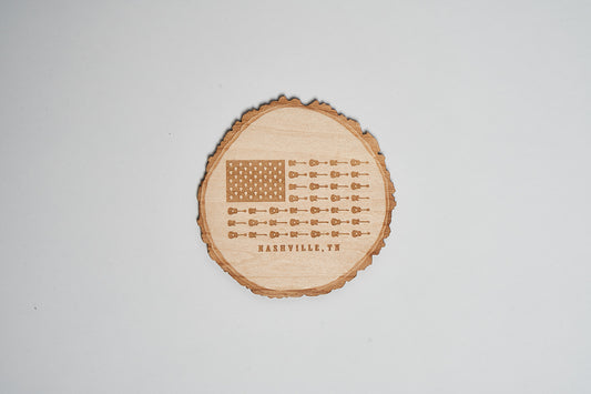 Music City Flag Tree Slice Wood Coaster