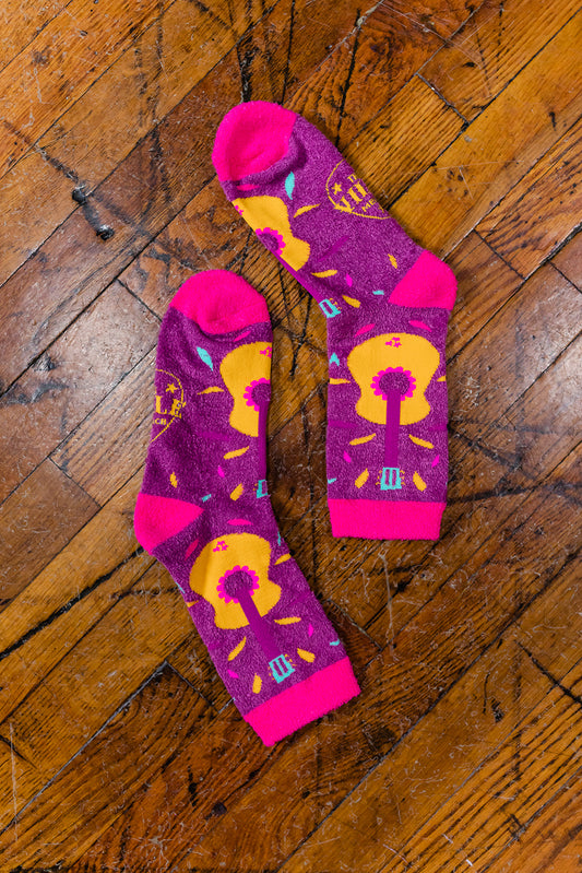 Retro Guitar Fuzzy Sock - Pink